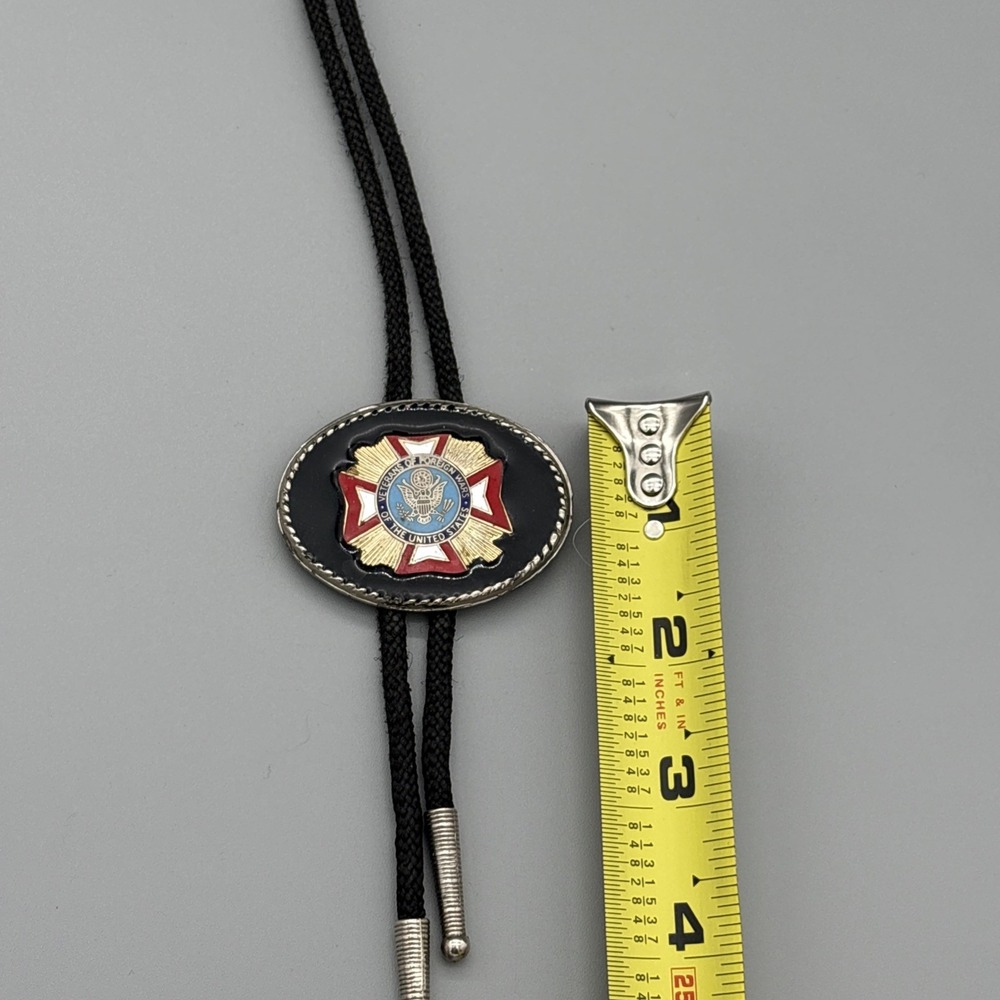 Vintage Veterans of Foreign Wars VFW Bolo Tie Metal & Enamel - Picture 3 of 6